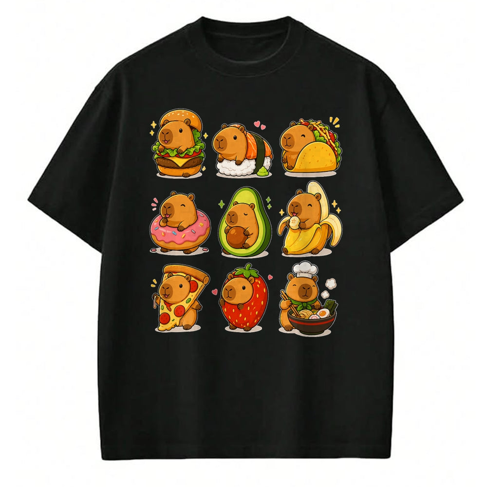 Cute Capybara Shirt, Funny Capybara UnisexT-Shirt/Hoodie/Sweatshirt HLT00 - Capybara Food Kawaii Cute Animal Foodie Funny Cartoon T-Shirt