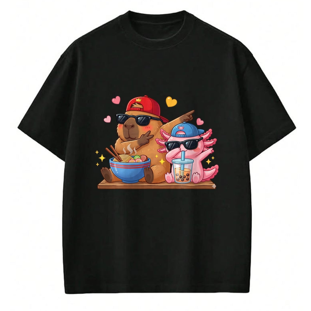 Cute Capybara Shirt, Funny Capybara Unisex T-Shirt/Hoodie/Sweatshirt HLT00 - Cute Dabbing Capybara Axolotl Boba Tea Ramen Boys Girls Kids T-Shirt