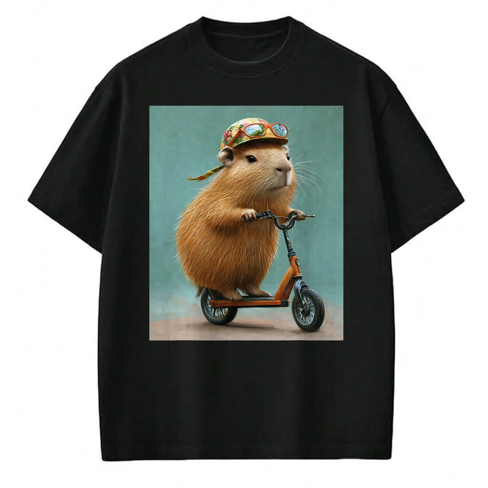 Cute Capybara Shirt, Funny Capybara Unisex T-Shirt/Hoodie/Sweatshirt HLT00 - Capybara Riding Scooter with Glasses Funny Graphic T-Shirt