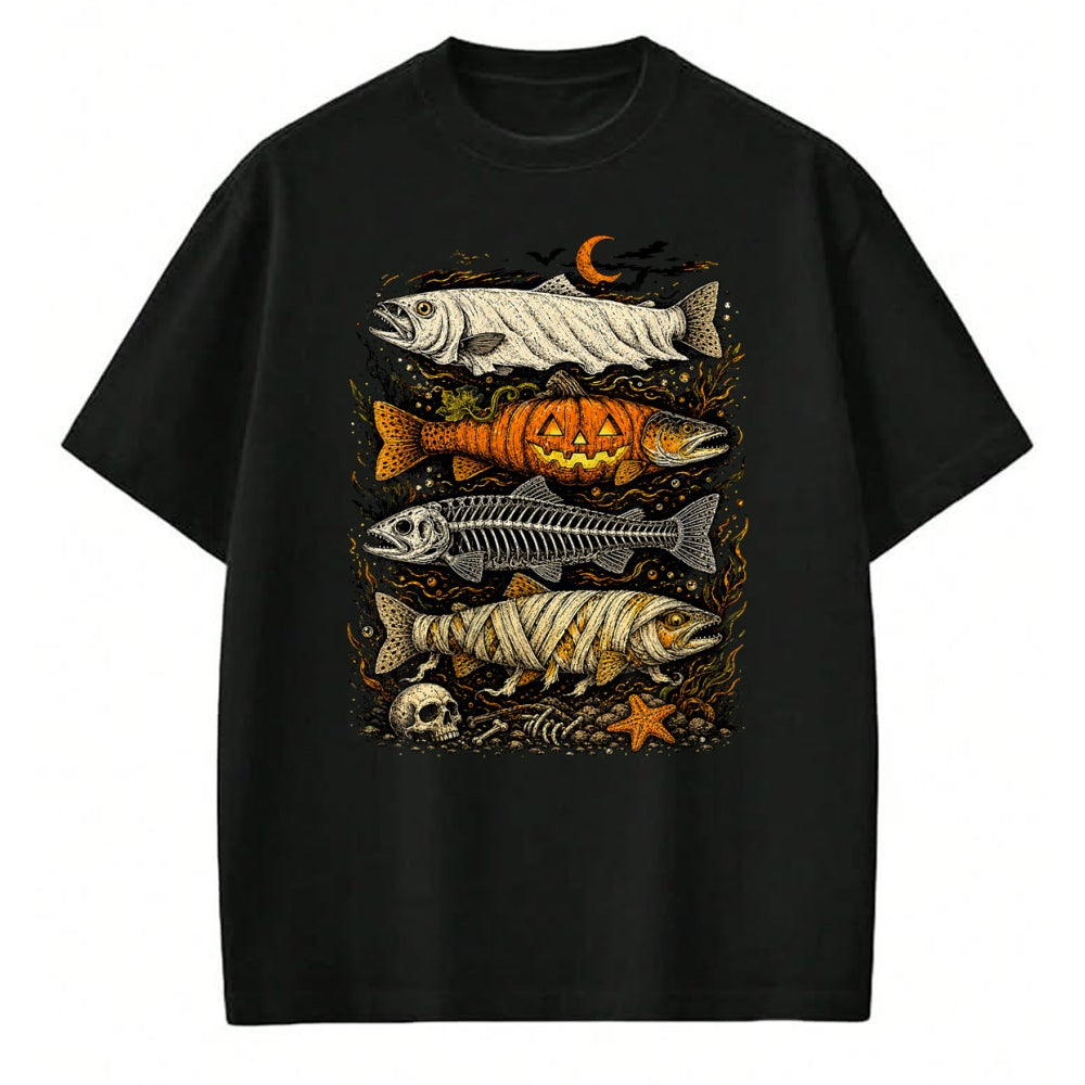 Funny Fishing Shirt, Gift For Fishing Lover Unisex T-Shirt/Hoodie/Sweatshirt HLT00 - Trout Fish Halloween Fishing Fisherman Spooky Season T-Shirt