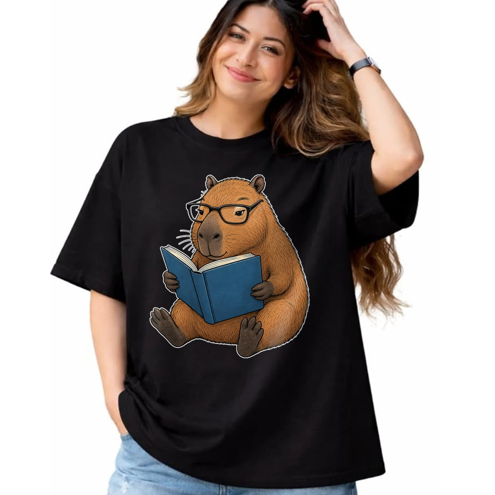 Cute Capybara Shirt, Funny Capybara UnisexT-Shirt/Hoodie/Sweatshirt HLT00 - Capybara Bookworm Reading Book Funny Graphic T-Shirt