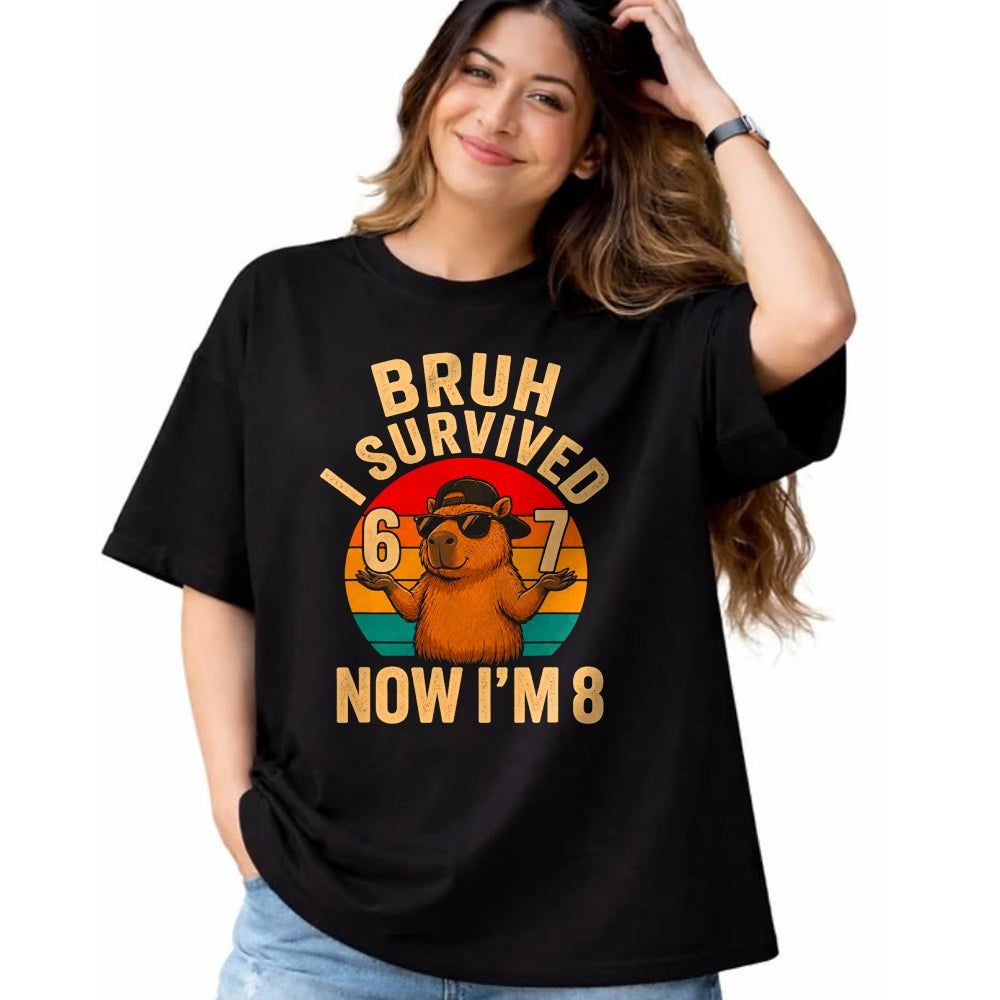 Cute Capybara Shirt, Funny Capybara UnisexT-Shirt/Hoodie/Sweatshirt HLT00 - Bruh I Survived 6 7 Now Im 8 Funny Capybara 8th Birthday Boy T-Shirt