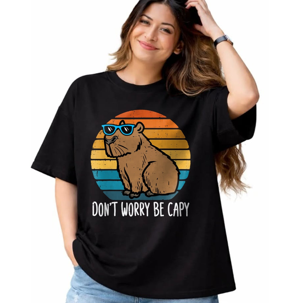 Cute Capybara Shirt, Funny Capybara Unisex T-Shirt/Hoodie/Sweatshirt HLT00 - Dont Worry Be Capy Capybara Retro Men Boys Kids Youth Women T-Shirt