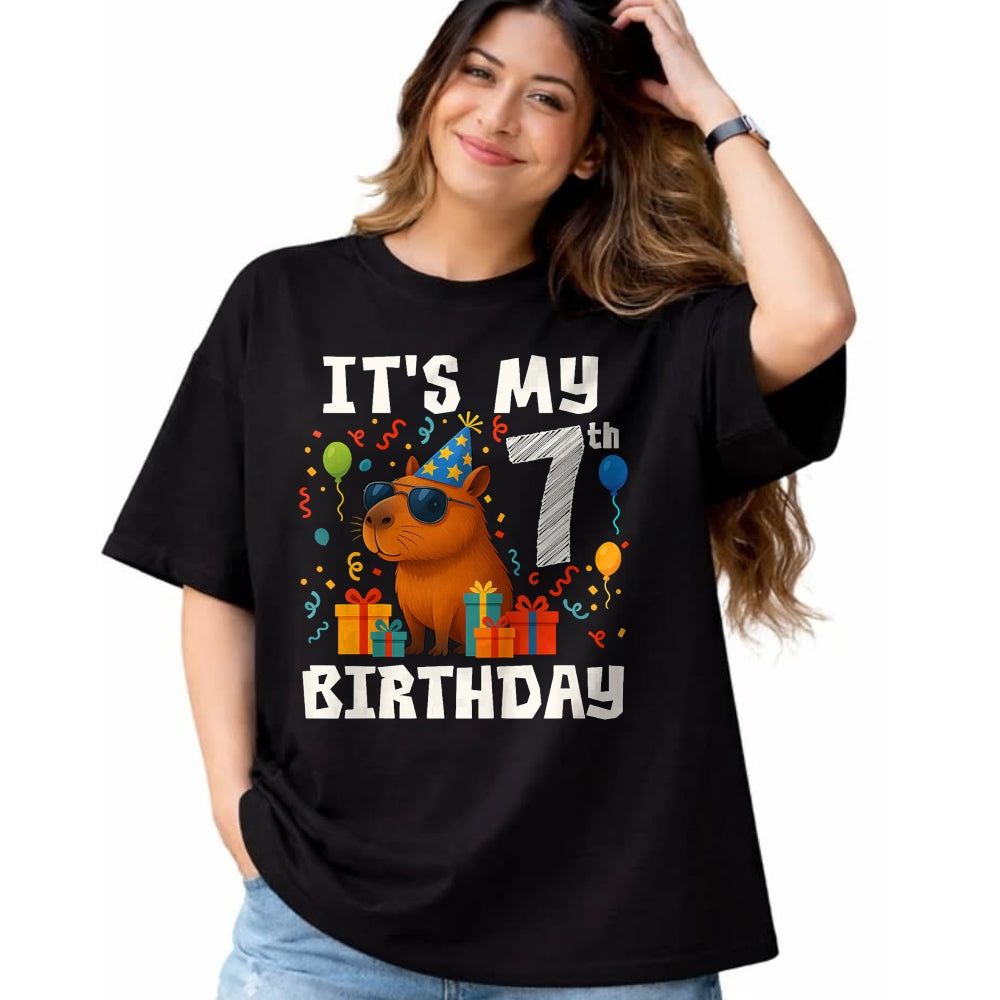 Cute Capybara Shirt, Funny Capybara Unisex T-Shirt/Hoodie/Sweatshirt HLT00 - Its My 7th Birthday 7 Years Old Capybara Gifts Boys T-Shirt