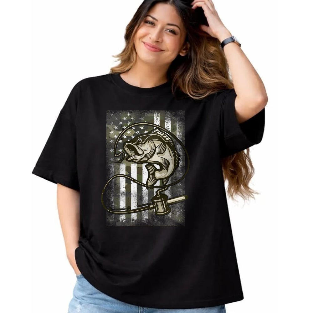 Funny Fishing Shirt, Gift For Fishing Lover Unisex T-Shirt/Hoodie/Sweatshirt HLT00 - Vintage Fishing Camouflage American Flag Bass Fish Camo Men T-Shirt