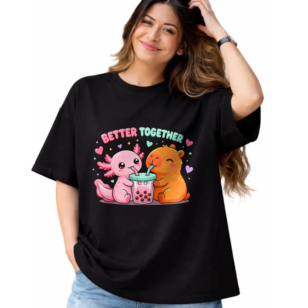 Cute Capybara Shirt, Funny Capybara Unisex T-Shirt/Hoodie/Sweatshirt HLT00 - Cute Capybara and Axolotl Bubble Tea Boba Girls Kawaii Anime T-Shirt (2)