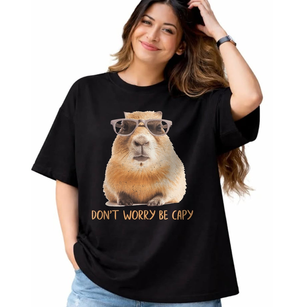 Cute Capybara Shirt, Funny Capybara Unisex T-Shirt/Hoodie/Sweatshirt HLT00 - Funny Graphic Don_t Worry Be Capy Capybara T-Shirt