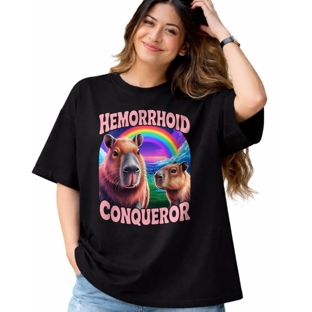Cute Capybara Shirt, Funny Capybara Unisex T-Shirt/Hoodie/Sweatshirt HLT00 - Hemorrhoids Conqueror Capybara Jokes Funny Hemorrhoid T-Shirt