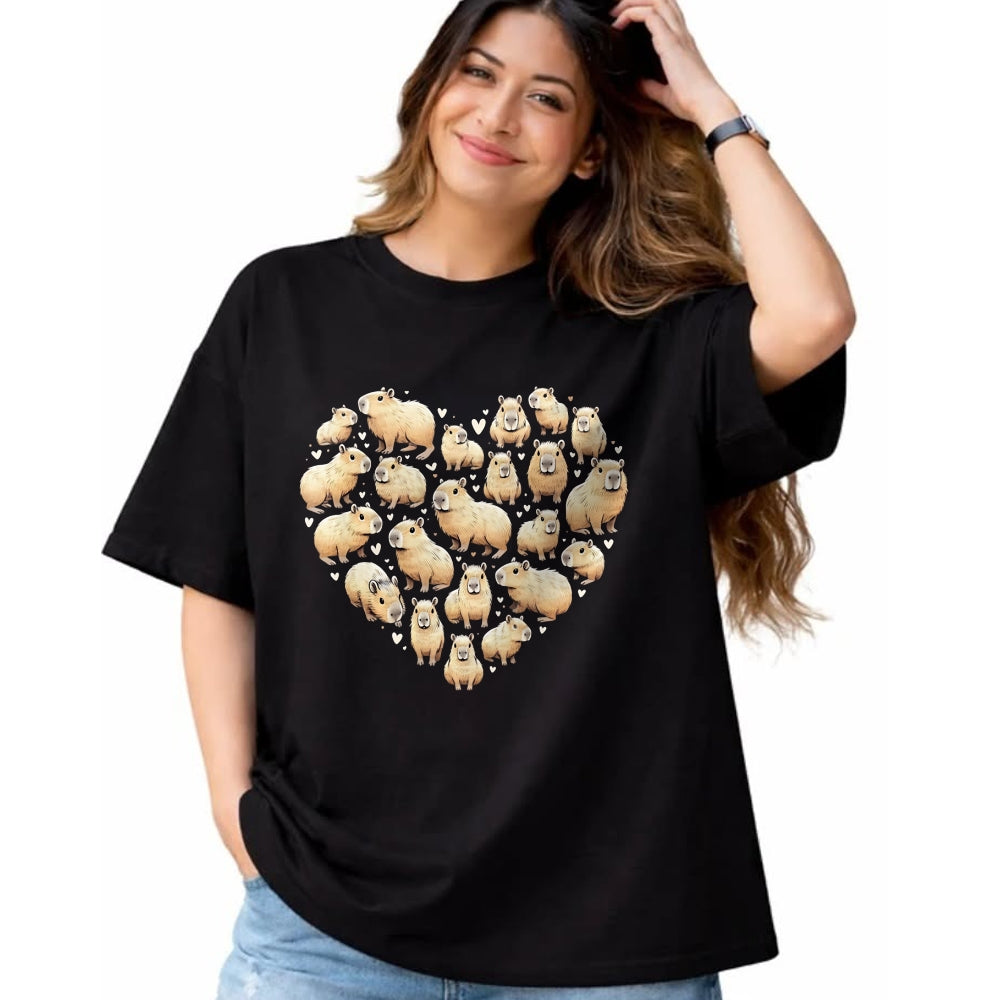 Cute Capybara Shirt, Funny Capybara Unisex T-Shirt/Hoodie/Sweatshirt HLT00 - Heart Shaped Capybara Long Sleeve T-Shirt