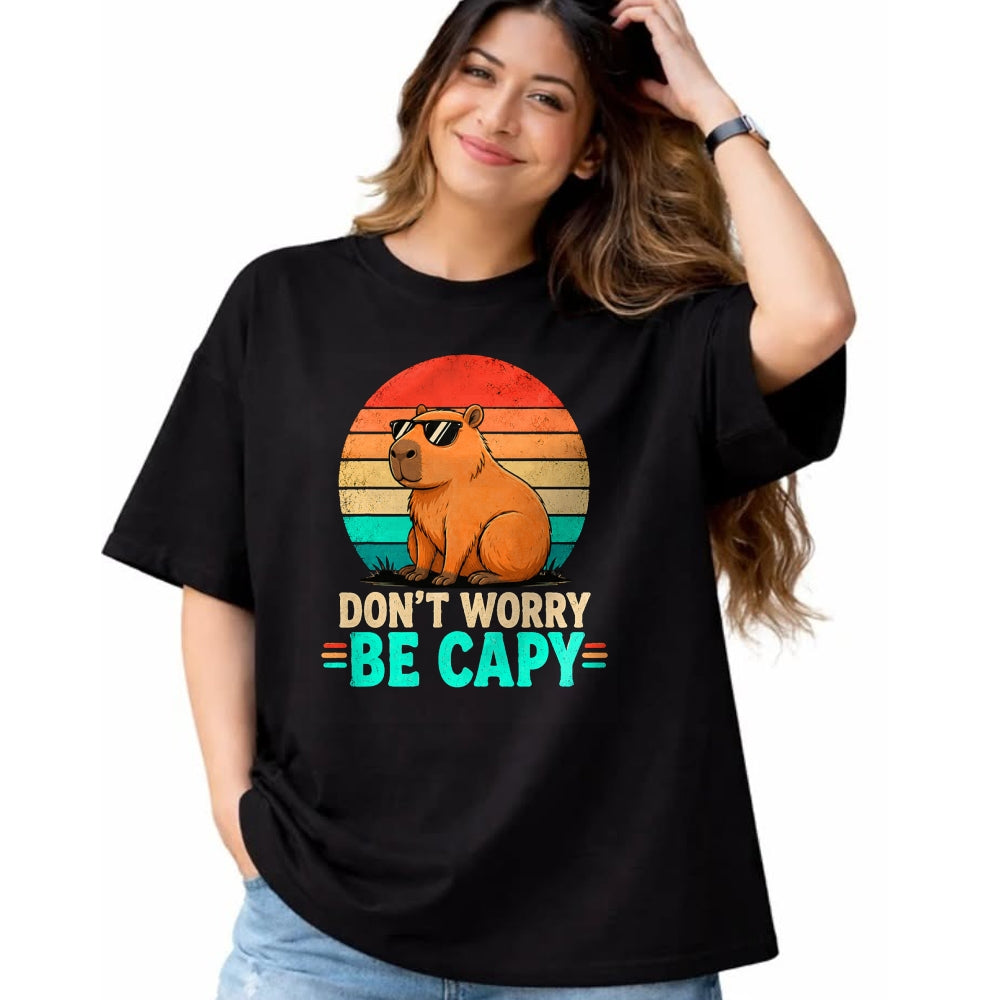 Cute Capybara Shirt, Funny Capybara Unisex T-Shirt/Hoodie/Sweatshirt HLT00 - Funny Be Capy Relaxed Capybara Vintage Cartoon Graphic T-Shirt