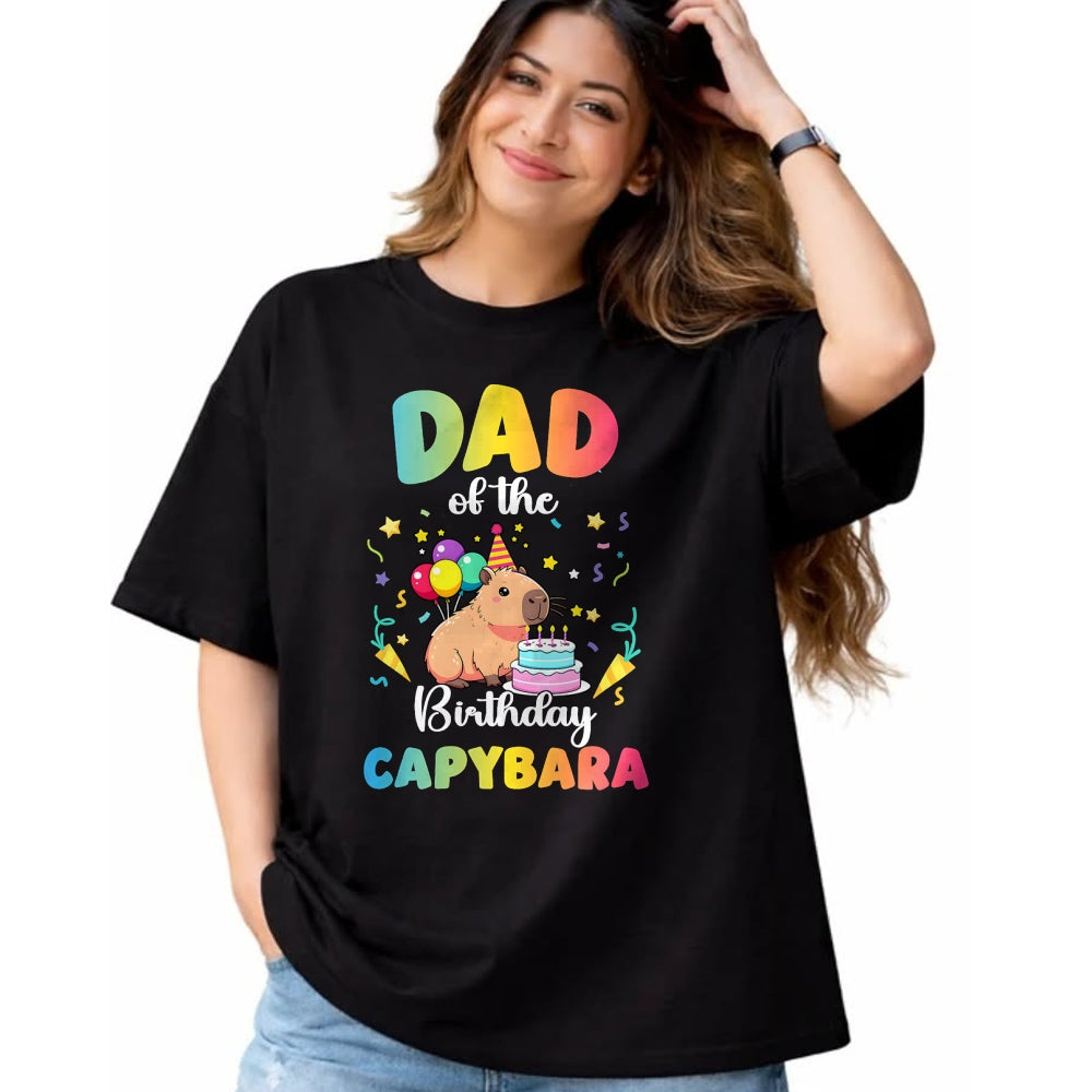 Cute Capybara Shirt, Funny Capybara Unisex T-Shirt/Hoodie/Sweatshirt HLT00 - Dad of The Birthday Girl Capybara Bday Party Family T-Shirt