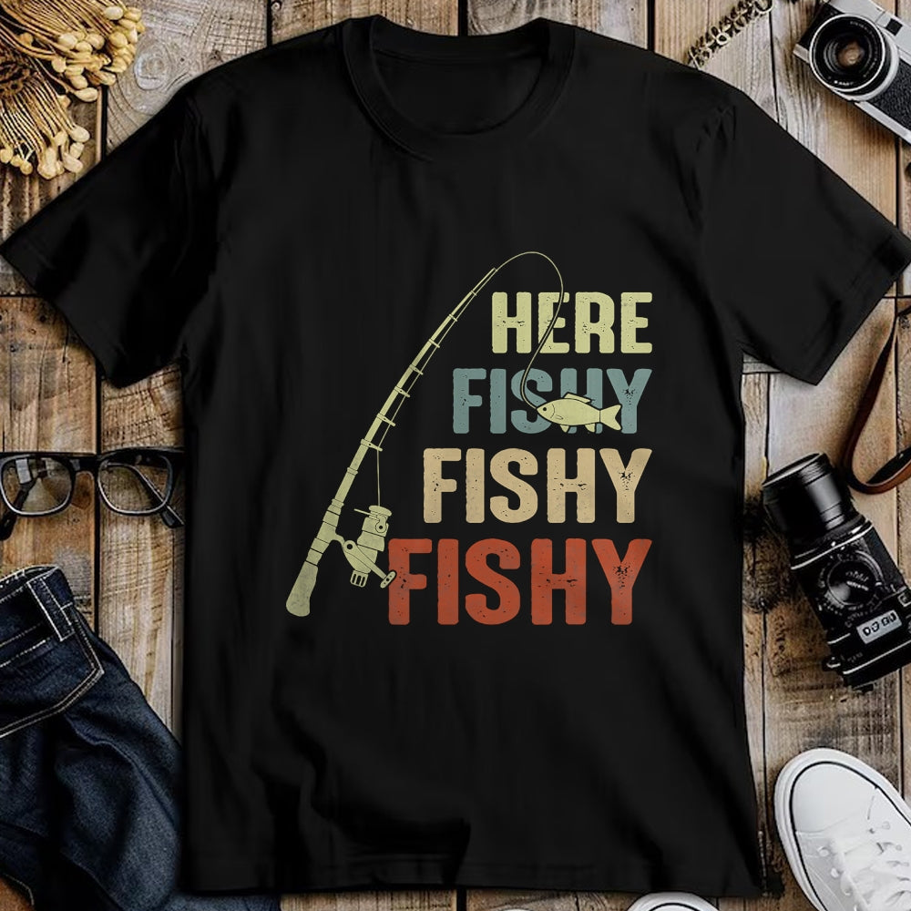 Funny Fishing Shirt, Gift For Fishing Lover Unisex T-Shirt/Hoodie/Sweatshirt HLT00 - Here Fishy Fishy Fishy Fishing Angler Deep Sea Fishing Funny T-Shirt