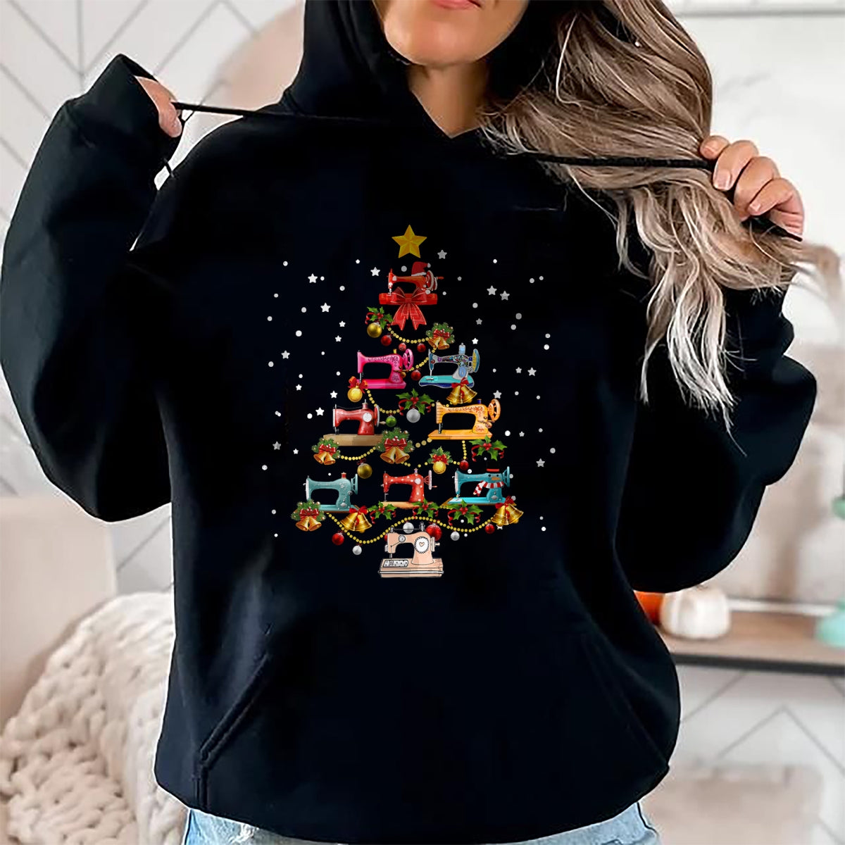Christmas Shirts for Family, Funny christmas shirts, Christmas Unisex T-Shirt/Hoodie/Sweatshirt HLT00 - Funny Sewing Machine Christmas Tree Christmas Ornament Women T-Shirt