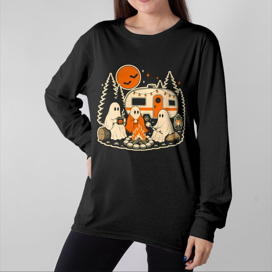 Funny Camping Shirt, Gift For Camping Lover Unisex T-Shirt/Hoodie/Sweatshirt HLT00 - Halloween Camping Ghost Camper Vintage Style T-Shirt