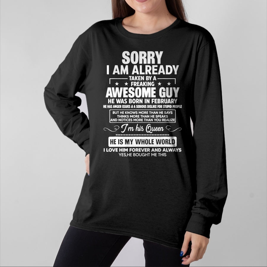 Best Wife Shirt, Wife and Husband Unisex T-Shirt/Hoodie/Sweatshirt HLT00 - I Am Already Taken By A Awesome Guy He Was Born In February T-Shirt