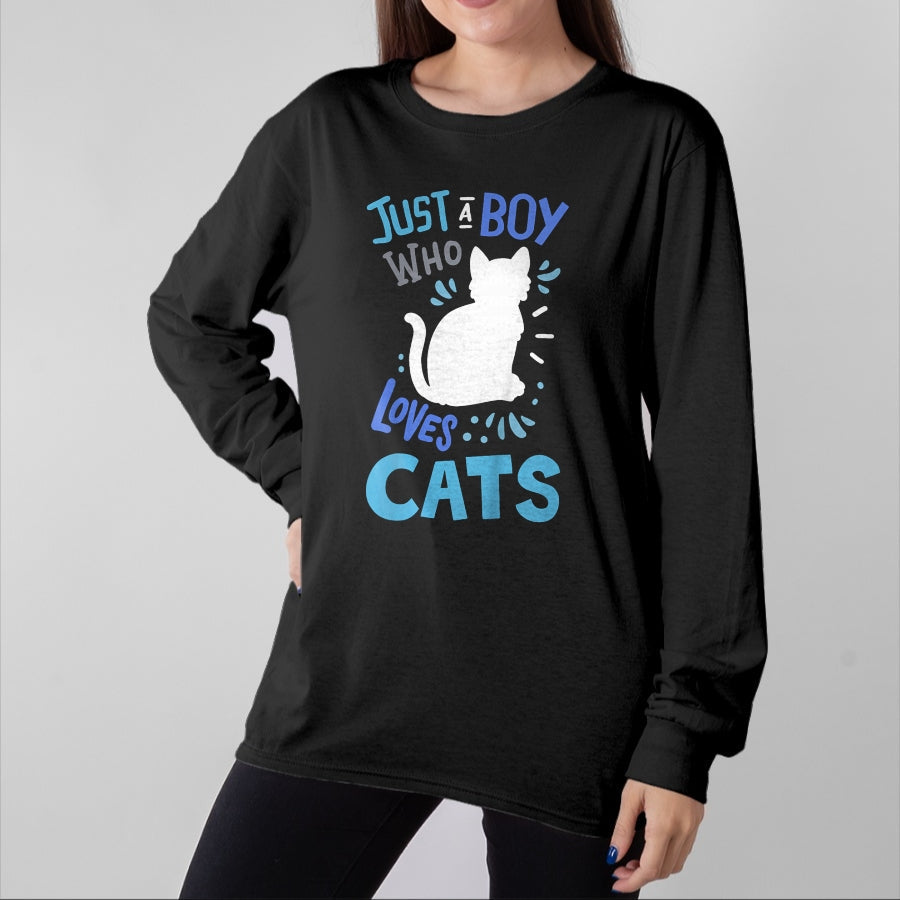 Cat Love Shirt, Funny Cat Lover Gift UnisexT-Shirt/Hoodie/Sweatshirt HLT00 - Kids Cat Just A Boy Who Loves Cats for Cat Lovers T-Shirt
