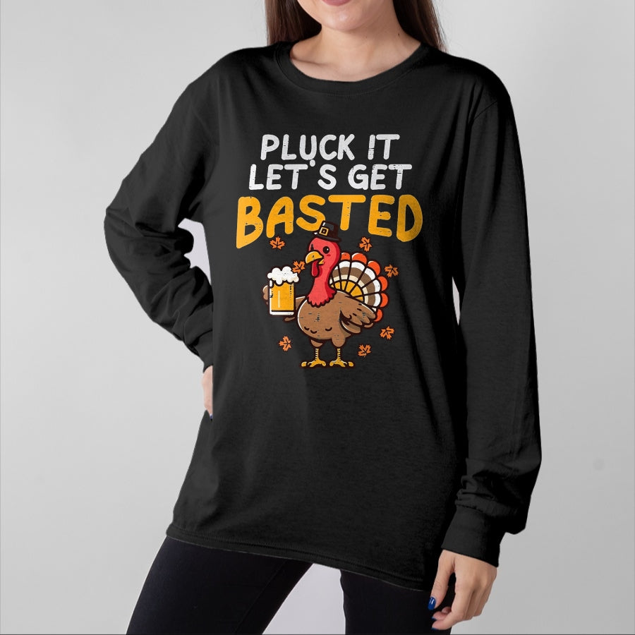 Best Thanksgiving Family Shirt , Funny Thanksgiving UnisexT-Shirt/Hoodie/Sweatshirt HLT00 - Thanksgiving Pluck It Lets Get Basted Funny Fall Dad Men T-Shirt, Men, Black, 3X-Large