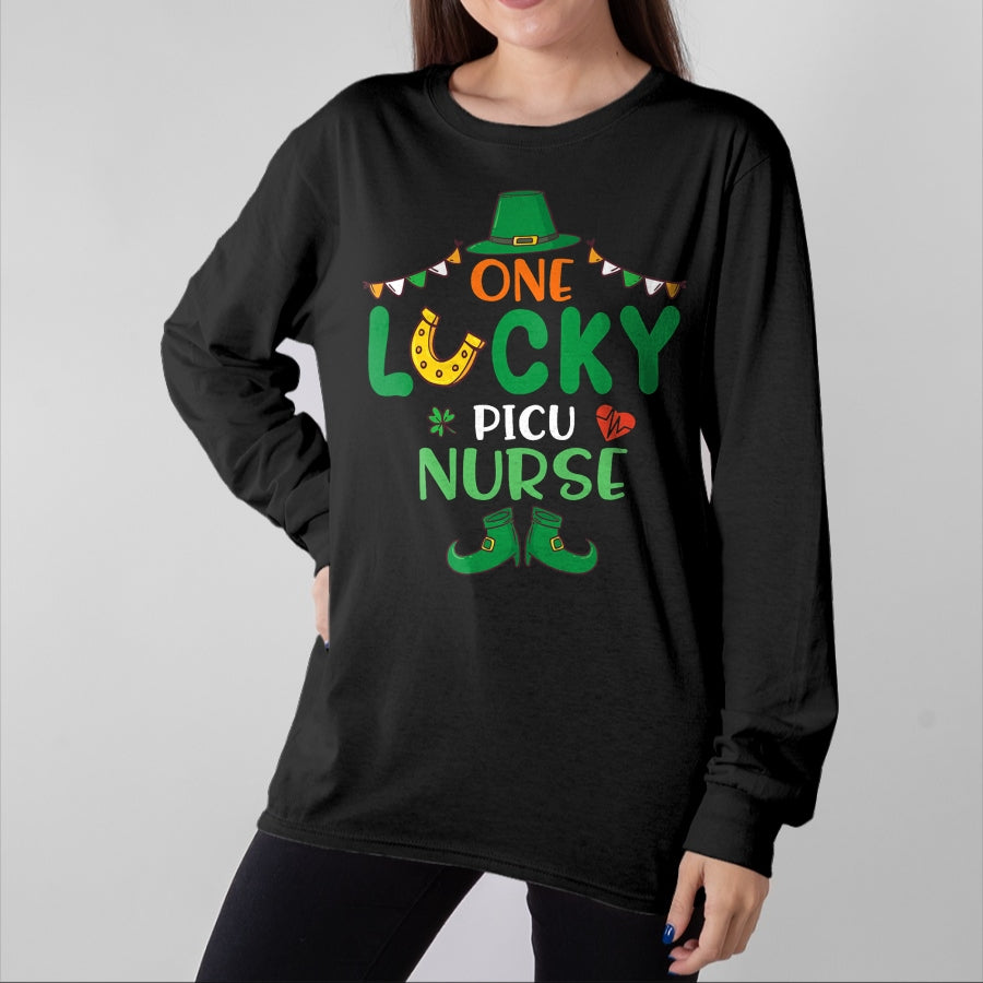 Patrick Day Shirts for Family, Funny Patrick Day shirts, st patrick's day Unisex T-Shirt/Hoodie/Sweatshirt HLT00 - Leprechaun Happy Saint Patrick Day One Lucky PICU Nurse T-Shirt