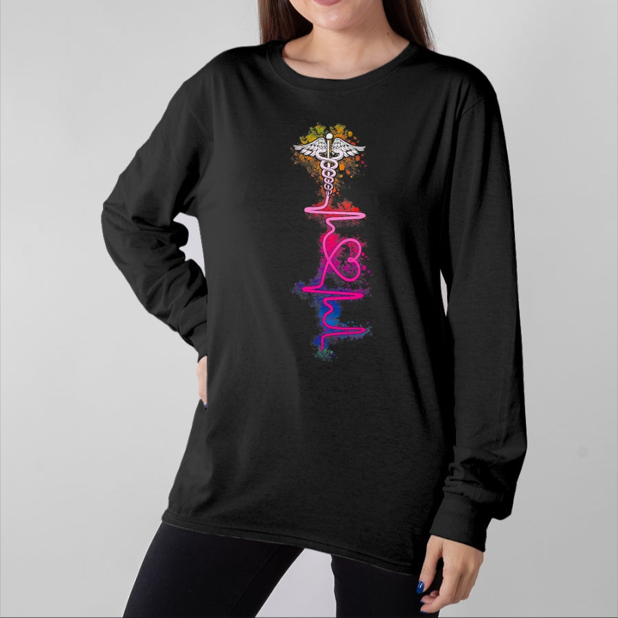 Funny Nurse Shirt, Nurse Unisex T-Shirt/Hoodie/Sweatshirt HLT00 - Proud Nurse Colorful Heartbeat Tie Dye Nursing Love Nurse T-Shirt