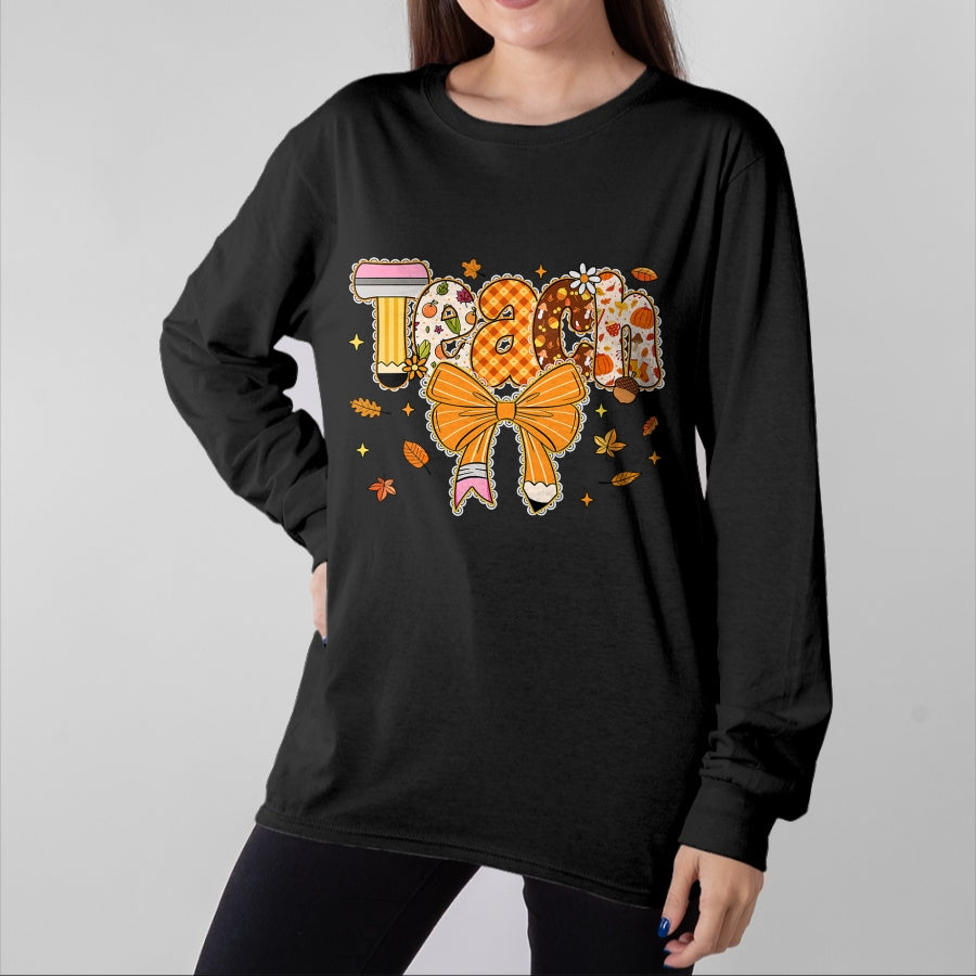 Best Thanksgiving Family Shirt , Funny Thanksgiving UnisexT-Shirt/Hoodie/Sweatshirt HLT00 - Thanksgiving Teacher Pencil Bow One Thankful Teacher Fall T-Shirt