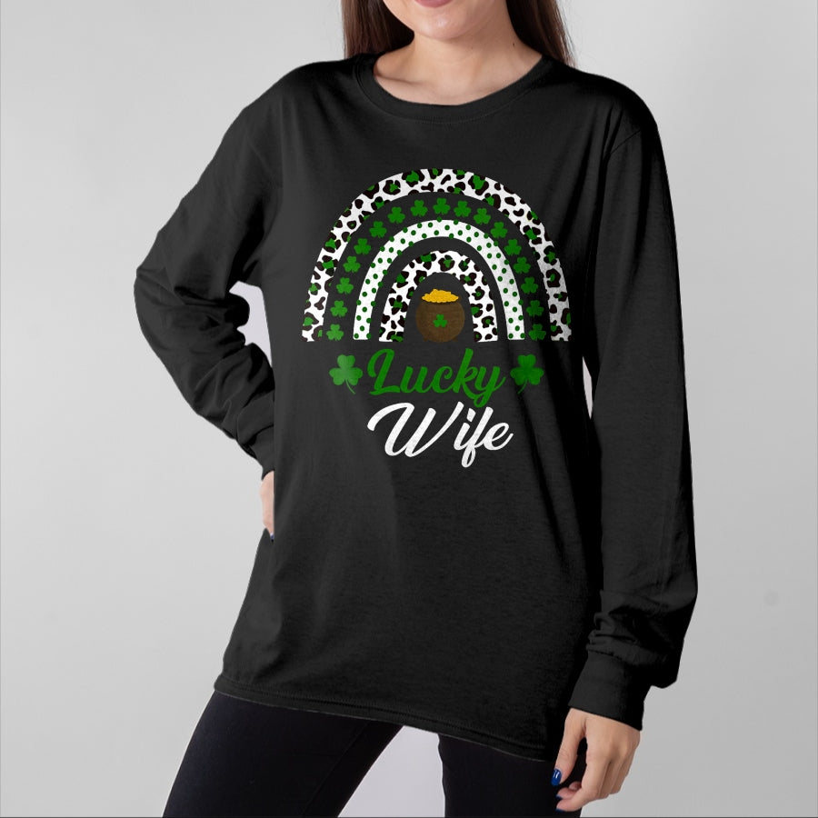 Best Wife Shirt, Wife and Husband Unisex T-Shirt/Hoodie/Sweatshirt HLT00 - Gift for wife T shirt, lucky wife Womens Lucky Wife Rainbow St Patricks Day Lucky Wife V-Neck T-Sh