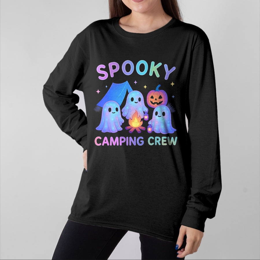 Funny Camping Shirt, Gift For Camping Lover Unisex T-Shirt/Hoodie/Sweatshirt HLT00 - Spooky Camping Crew Ghosts Halloween Campfire Vintage Boo T-Shirt