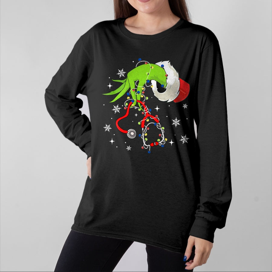 Funny Nurse Shirt, Nurse Unisex T-Shirt/Hoodie/Sweatshirt HLT00 - Nurse Christmas Stethoscope Nurses Xmas Pajamas Santa Women T-Shirt