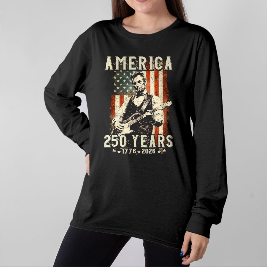 Guitar Lover Shirt, Funny Guitar UnisexT-Shirt/Hoodie/Sweatshirt HLT00 - Vintage Abraham Lincoln Abe Lincoln Playing Guitar 250 Years T-Shirt, Men, Black, 3X-Large