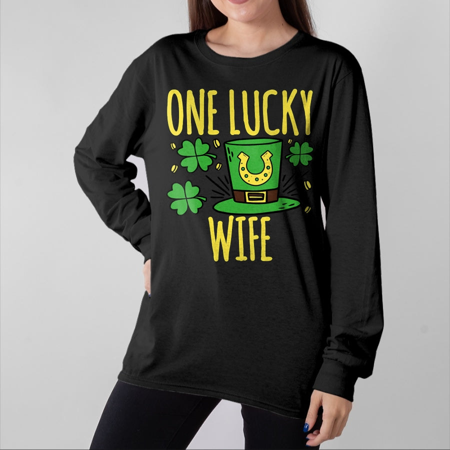 Best Wife Shirt, Wife and Husband Unisex T-Shirt/Hoodie/Sweatshirt HLT00 - Gift for wife T shirt, lucky wife Womens One Lucky Wife St. Patrick's Day Lucky Wife V-Neck T-Shir