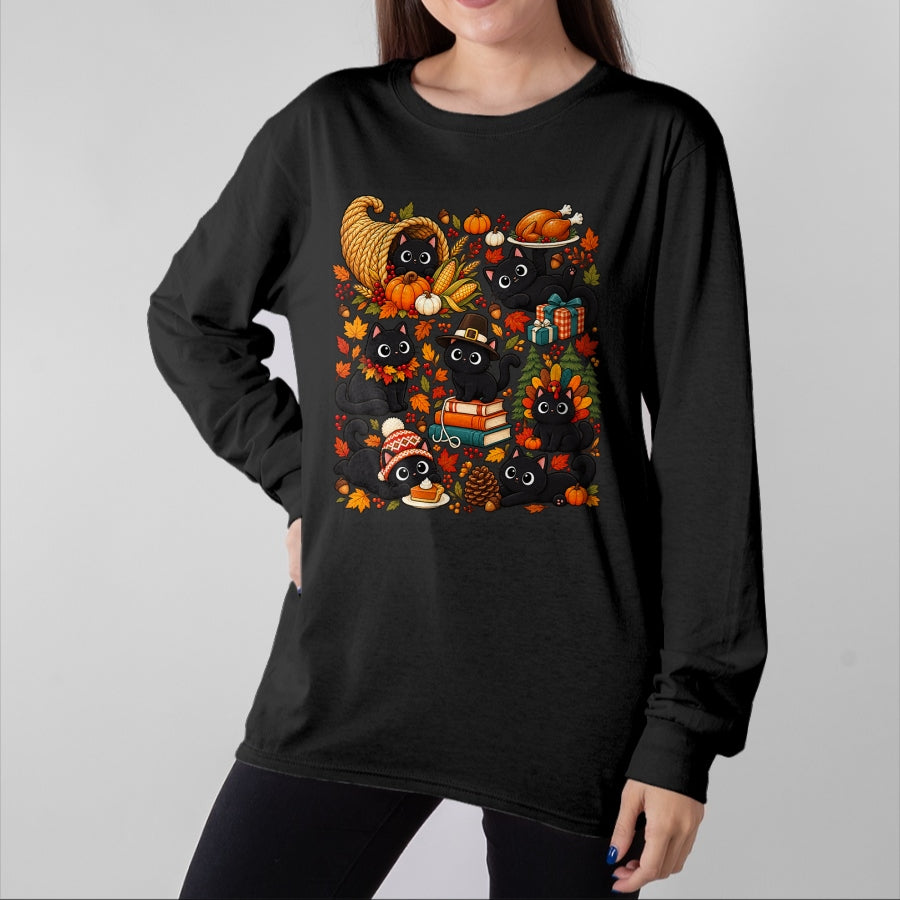 Best Thanksgiving Family Shirt , Funny Thanksgiving UnisexT-Shirt/Hoodie/Sweatshirt HLT00 - Cute Black Cats Thanksgiving Fall Harvest T-Shirt
