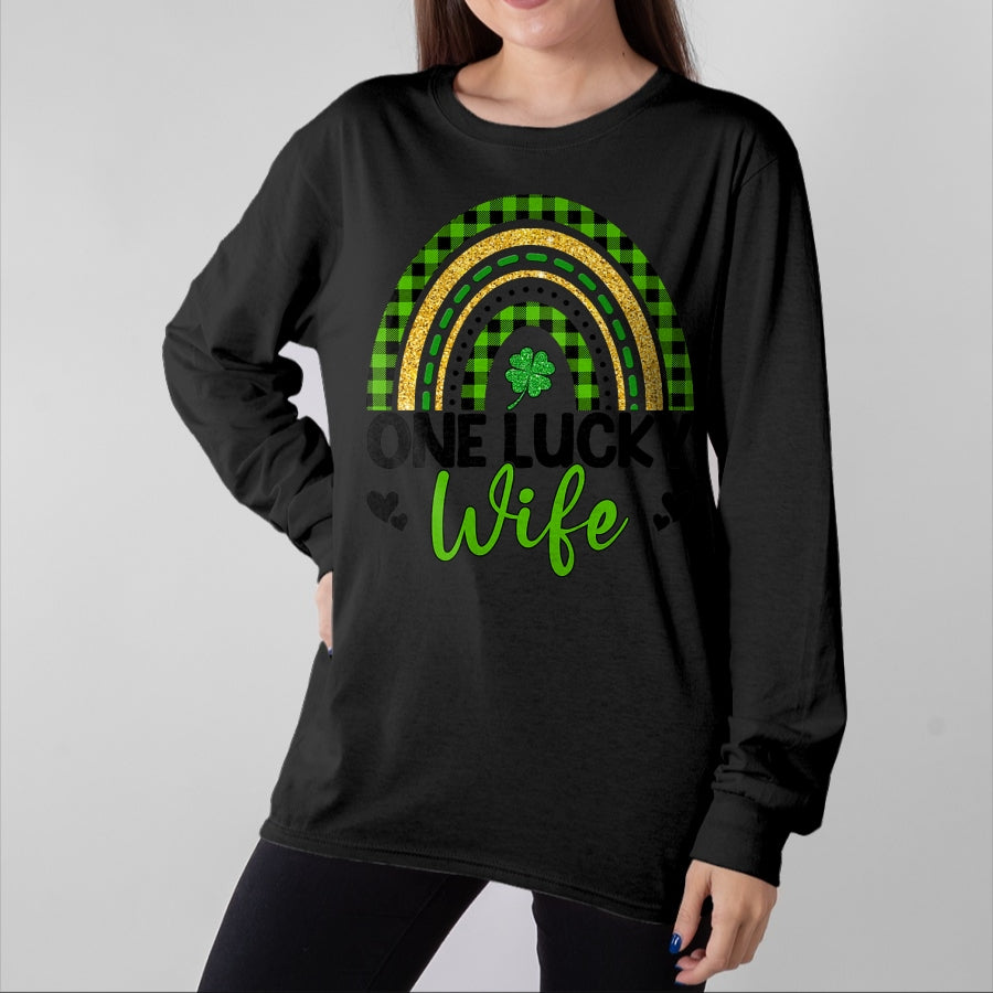 Best Wife Shirt, Wife and Husband Unisex T-Shirt/Hoodie/Sweatshirt HLT00 - Gift for wife T shirt, lucky wife Womens One Lucky Wife Boho Rainbow St Patricks Day Shamrock Tank
