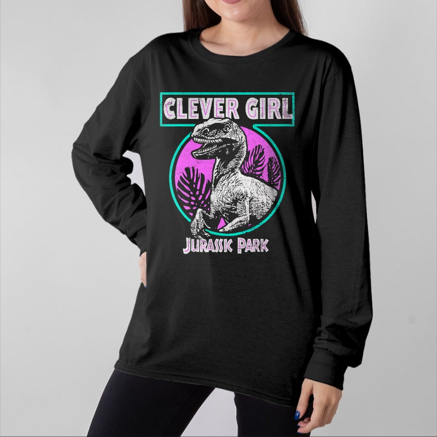 Best Dinosaur Lover Shirt, Funny Dinosaur UnisexT-Shirt/Hoodie/Sweatshirt HLT00 - Jurassic Park Distressed Teal Raptor Clever Girl Short Sleeve T-Shirt