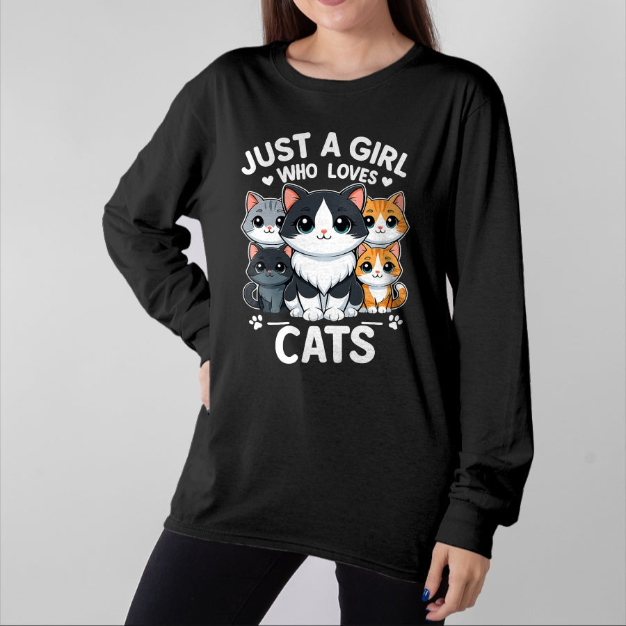 Cat Love Shirt, Funny Cat Lover Gift UnisexT-Shirt/Hoodie/Sweatshirt HLT00 - Just A Girl Who Loves Cats T-Shirt (1)
