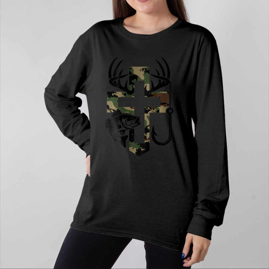 Best Thanksgiving Family Shirt , Funny Thanksgiving UnisexT-Shirt/Hoodie/Sweatshirt HLT00 - Youth Camo Faith Hunting Fishing Cross Hook Christian Jesus T-Shirt