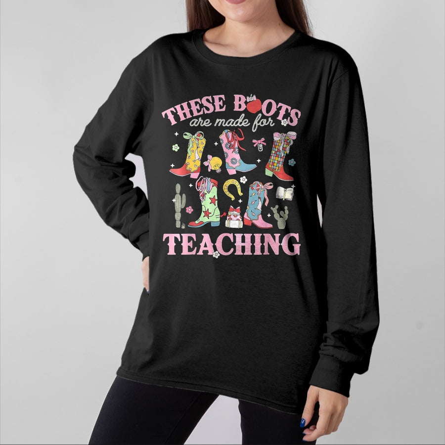 Best Student Shirt, Funny Back To School UnisexT-Shirt/Hoodie/Sweatshirt HLT00 - These Boots are Made for Teaching Teacher Back to School T-Shirt, Women, Olive Green, Medium