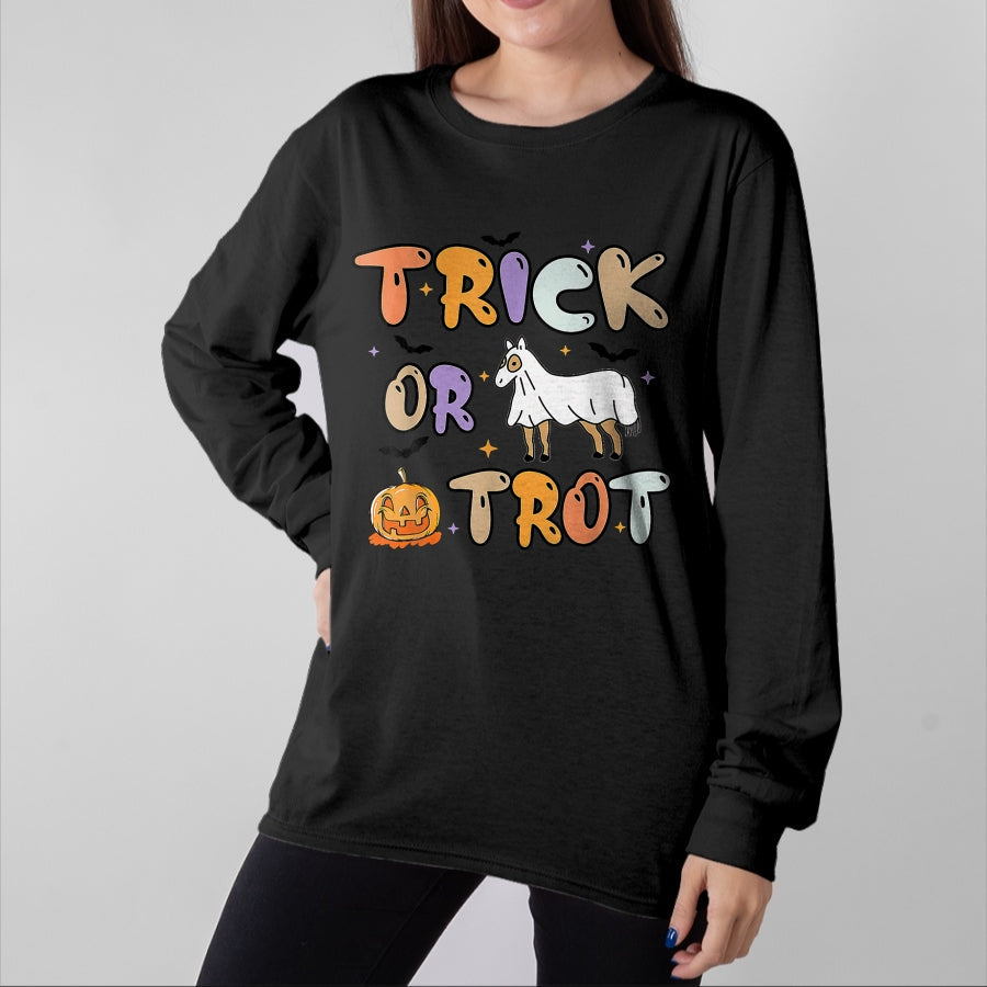 Best Horse Lover Shirt , Funny Horse UnisexT-Shirt/Hoodie/Sweatshirt HLT00 - Trick Or Trot Halloween Pumpkin Ghost Horse T-Shirt