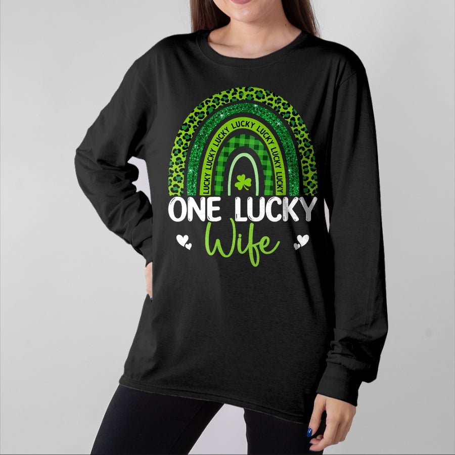 Best Wife Shirt, Wife and Husband Unisex T-Shirt/Hoodie/Sweatshirt HLT00 - Gift for wife T shirt, lucky wife Womens One Lucky Wife Rainbow Leopard Saint Patrick's Day Tank T