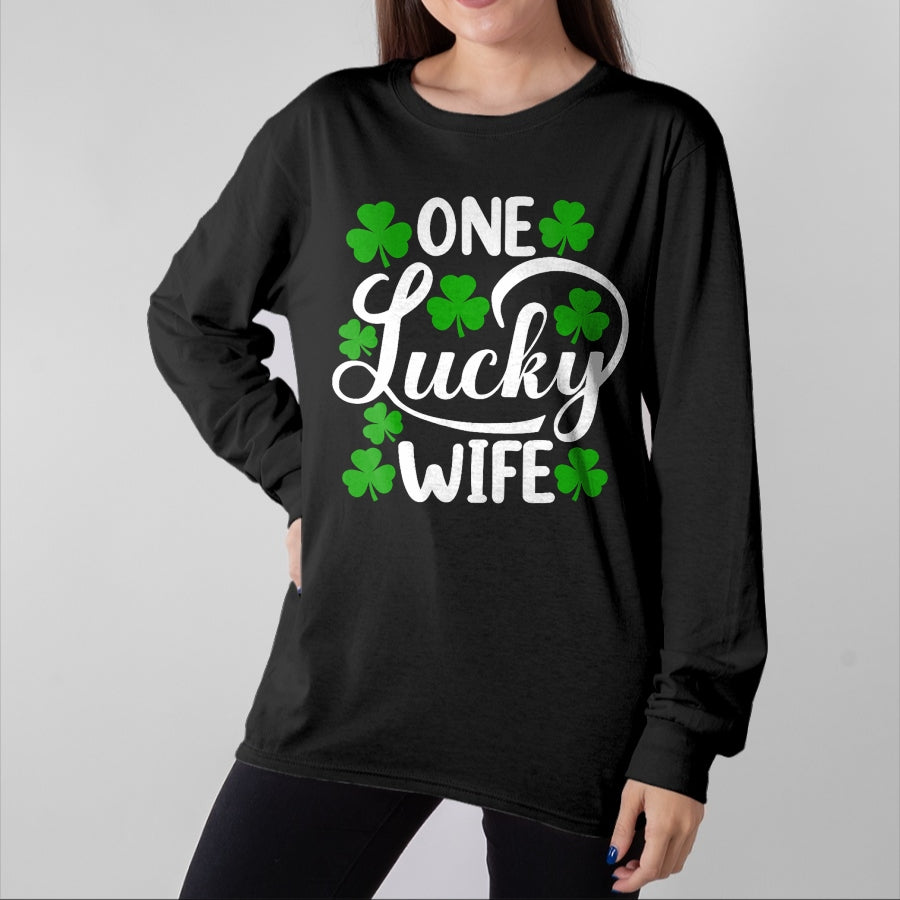 Best Wife Shirt, Wife and Husband Unisex T-Shirt/Hoodie/Sweatshirt HLT00 - Gift for wife T shirt, lucky wife Womens One Lucky Wife Funny St Patrick's Day Shamrocks V-Neck T-