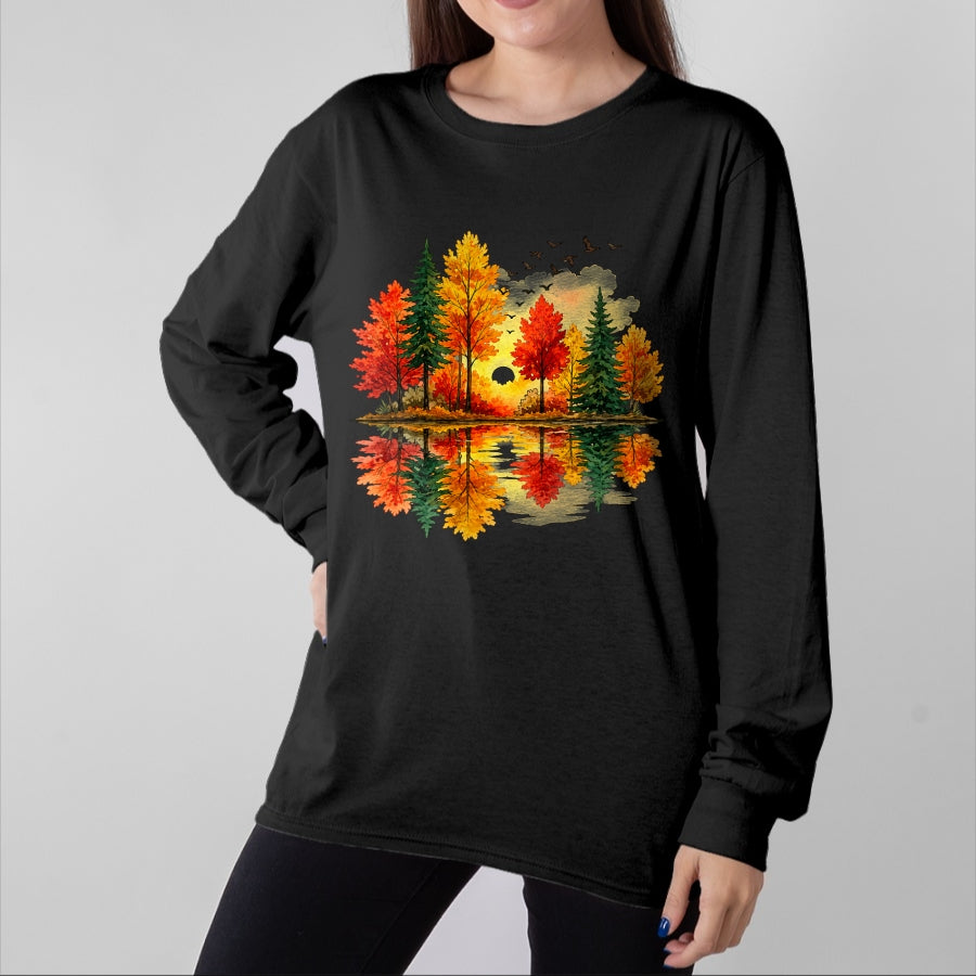 Best Thanksgiving Family Shirt , Funny Thanksgiving UnisexT-Shirt/Hoodie/Sweatshirt HLT00 - Retro Autumn Fall Leaves Forest Nature Lake Reflection T-Shirt