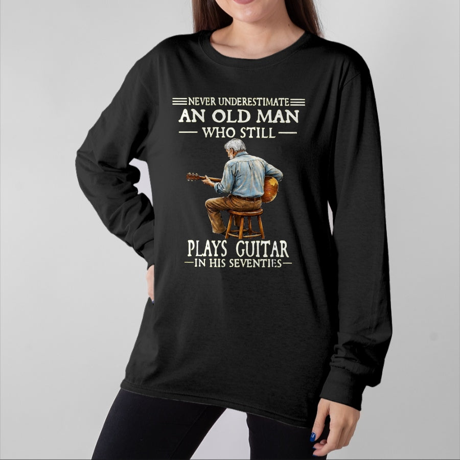 Guitar Lover Shirt, Funny Guitar UnisexT-Shirt/Hoodie/Sweatshirt HLT00 - Never Underestimate an Old Man Who Plays Guitar Seventies T-Shirt, Men, Heather Blue, Medium