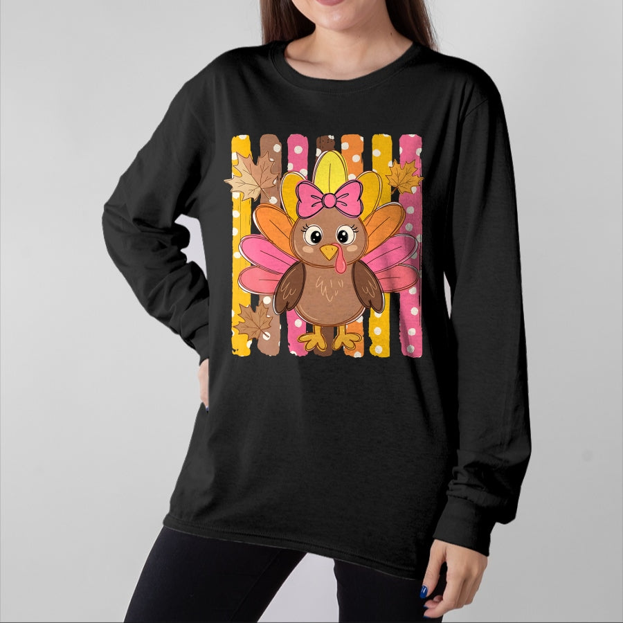 Best Thanksgiving Family Shirt , Funny Thanksgiving UnisexT-Shirt/Hoodie/Sweatshirt HLT00 - Thanksgiving Cute Turkey Bow Autumn Leaves Women Girl T-Shirt