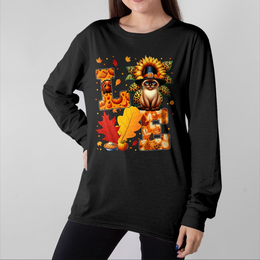Cat Love Shirt, Funny Cat Lover Gift UnisexT-Shirt/Hoodie/Sweatshirt HLT00 - LOVE Thanksgiving Siamese Cat Costume Fall Leaves Sunflower T-Shirt for Men Women Kids