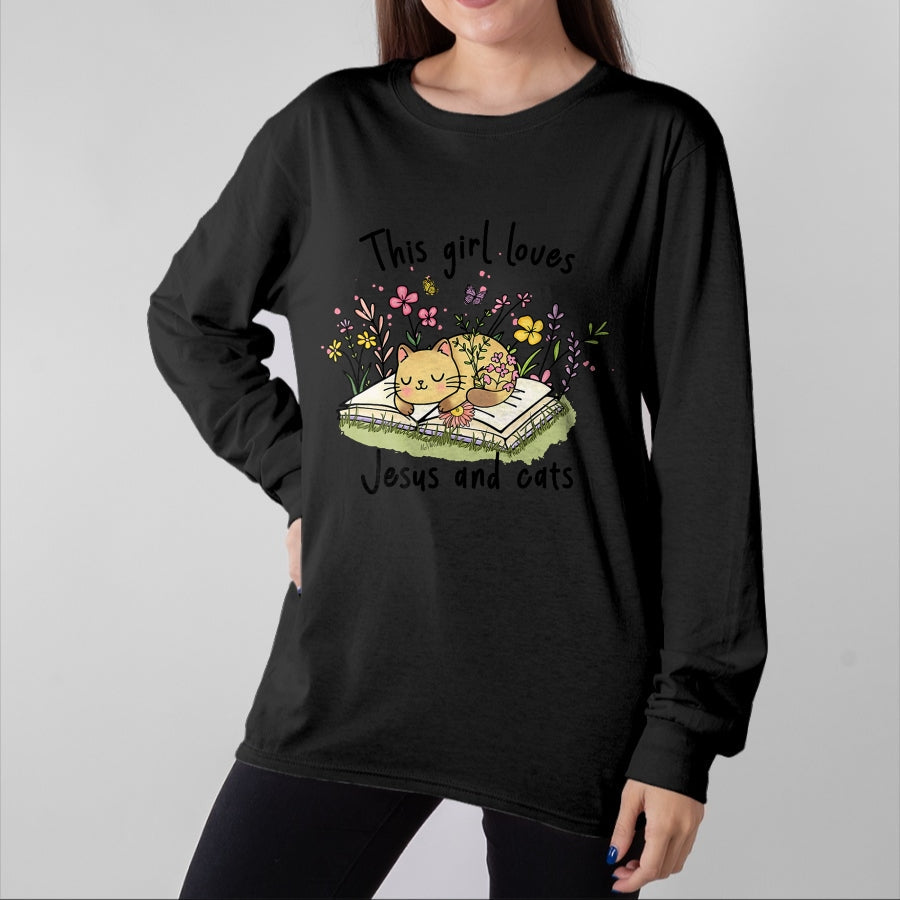 Cat Love Shirt, Funny Cat Lover Gift UnisexT-Shirt/Hoodie/Sweatshirt HLT00 - This Girl Loves Jesus and Cats Cute Christian T-Shirt (1)