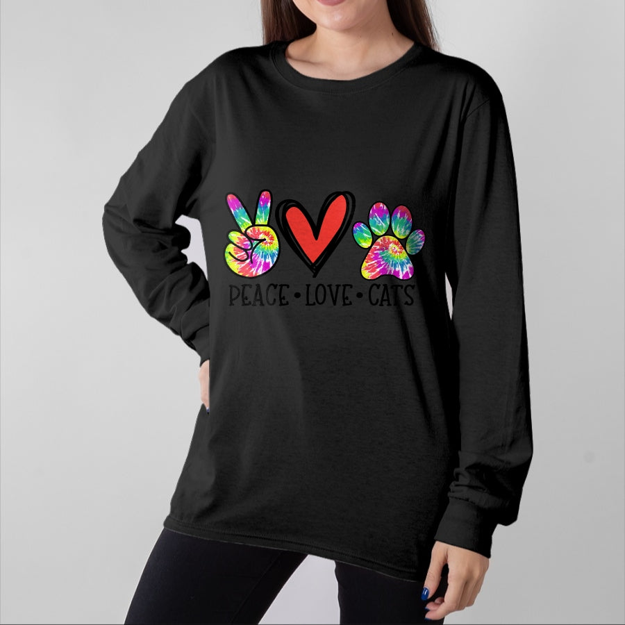 Cat Love Shirt, Funny Cat Lover Gift UnisexT-Shirt/Hoodie/Sweatshirt HLT00 - Peace Love Cats Paws Tie Dye Rainbow Animal Rescue Womens T-Shirt (1)