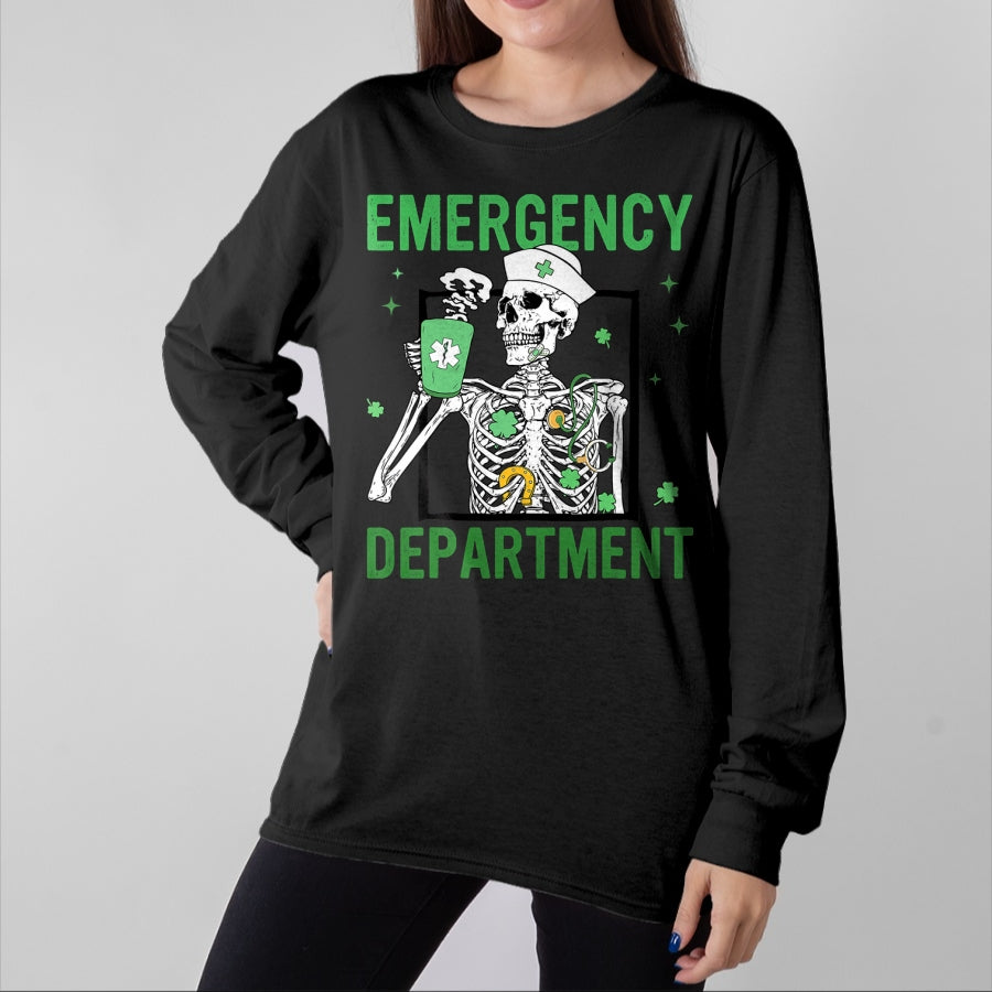 Patrick Day Shirts for Family, Funny Patrick Day shirts, st patrick's day Unisex T-Shirt/Hoodie/Sweatshirt HLT00 - Skeleton Emergency Department Coffee ER Nurse St Patrick Day T-Shirt (1)