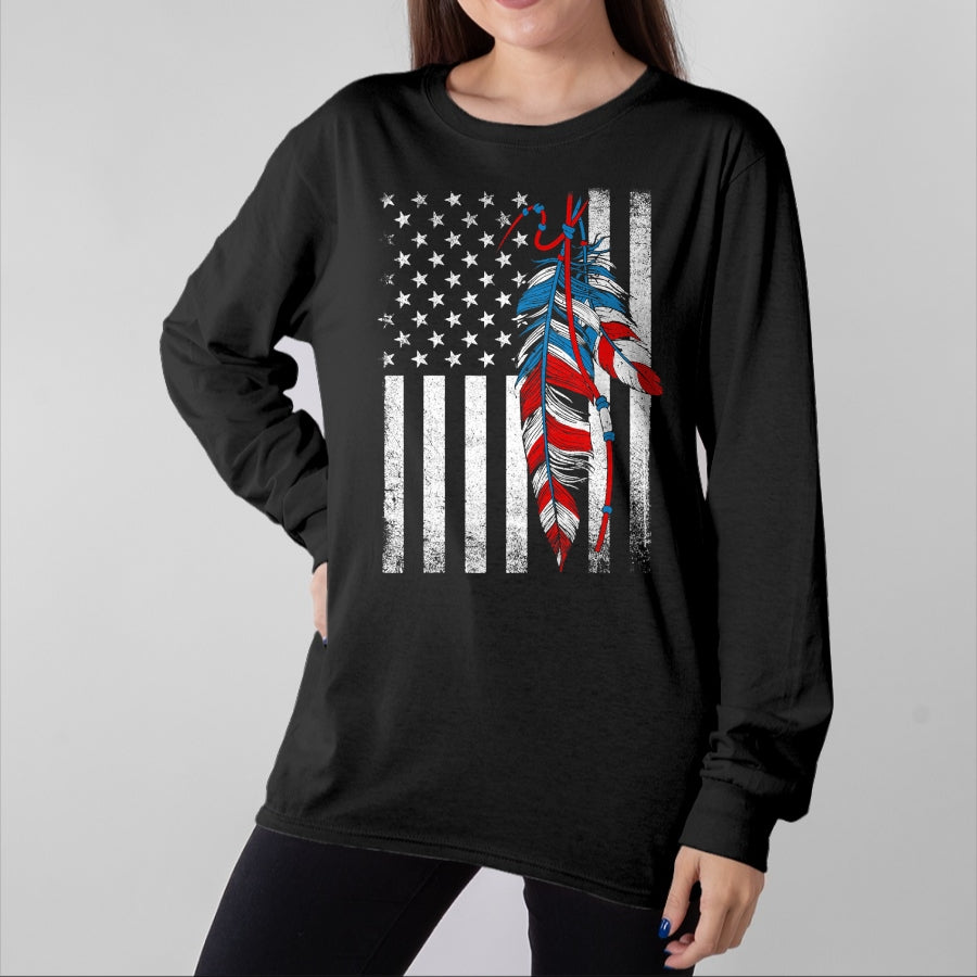 Native American T-Shirts, Vintage Native American Unisex T-Shirt/Hoodie/Sweatshirt HLT00 - American Flag - Native Feather Pride Month Indigenous (1)