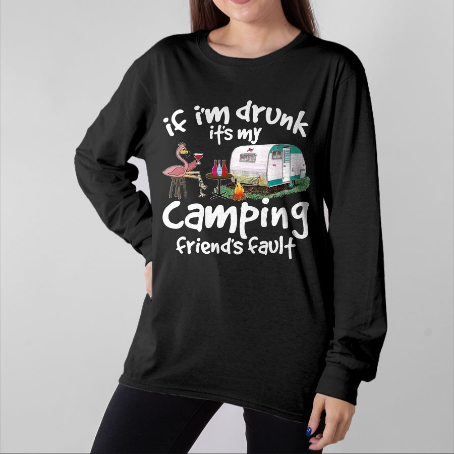 Funny Camping Shirt, Gift For Camping Lover Unisex T-Shirt/Hoodie/Sweatshirt HLT00 - If I_m Drunk It_s My Camping Friend_s Fault Funny Flamingo T-Shirt, Men, Black, 3X-Large