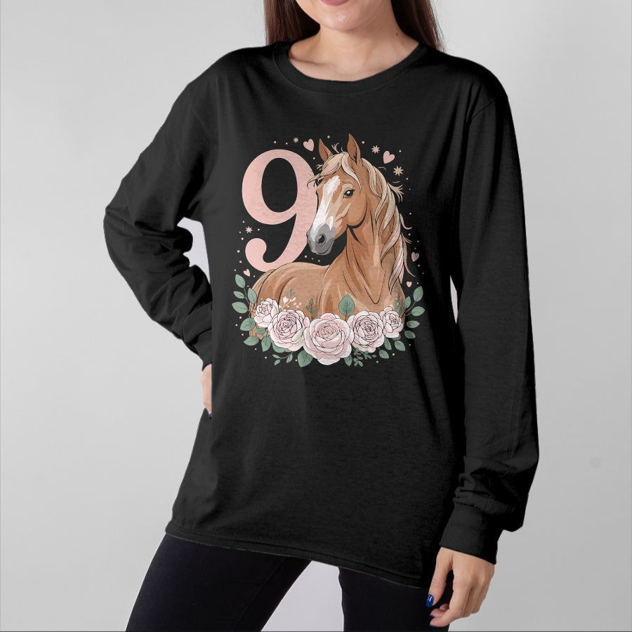 Best Horse Lover Shirt , Funny Horse UnisexT-Shirt/Hoodie/Sweatshirt HLT00 - 9th Birthday Horse Girl Design 9 Years Old Girl Horses T-Shirt