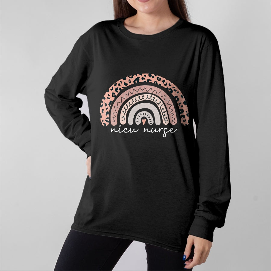 Funny Nurse Shirt, Nurse Unisex T-Shirt/Hoodie/Sweatshirt HLT00 - Nicu Nurse Neonatal Nurse Labor And Delivery Leopard Rainbow T-Shirt