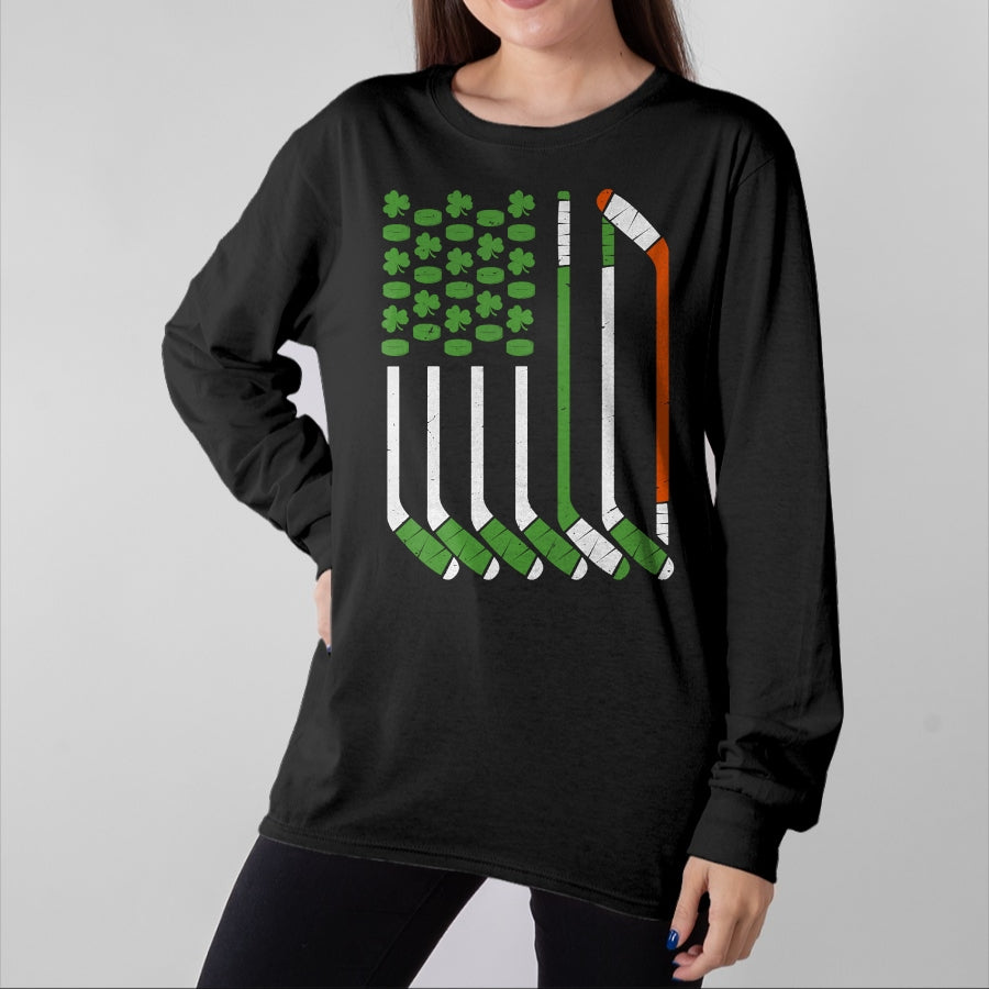 Patrick Day Shirts for Family, Funny Patrick Day shirts, st patrick's day Unisex T-Shirt/Hoodie/Sweatshirt HLT00 - Vintage St Patrick Day Ice Hockey American Flag Saint Pattys T-Shirt
